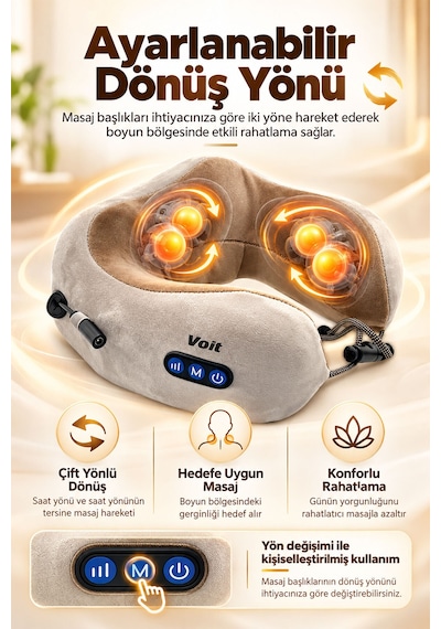 Soft Relax Masajlı Seyahat Yastığı Boyun Masaj Yastığı U Şekilli Yumuşak Dokulu