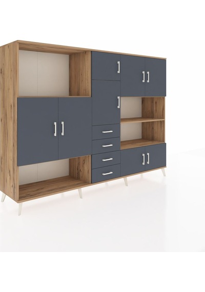 Hyperion Dolap 9 Raflı 4 Çekmeceli 8 Kapaklı 220x44x163 Çam-antra Çam-antrasit