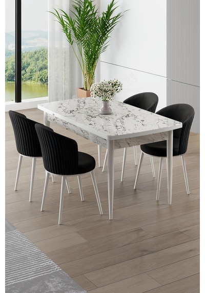 Canisa Asfel Serisi Mdf 77x130 Beyaz Mermer Desen Yandan Açılabilir Mutfak Masa Takımı 4 Siyah Sandalye Beyaz Mermer Desen Siyah Sandalye Canisa Asfel Serisi Mdf 77x130 Beyaz Mermer Desen Yandan Açılabilir Mutfak Masa Takımı 4 Siyah Sandalye Beyaz Mermer Desen Siyah Sandalye