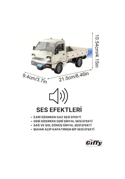 Uzaktan Kumandalı Rc Kamyonet ,yük Taşıma Aracı ,sesli ,ışıklı ,şarjlı , Pil Hediyeli ,2.4 Ghz Araç Beyaz