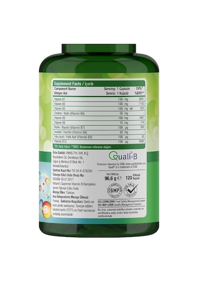 Natures Supreme Vitamin B Complex 120 Kapsül Aromasiz