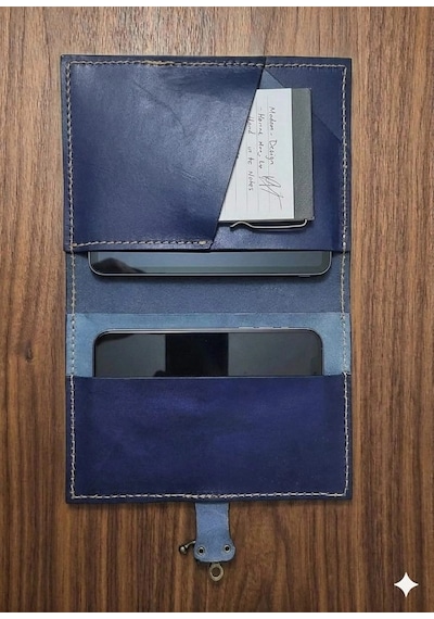 Otohousse El Yapımı Deri Tablet Organizer Kılıfı 8.5 İnç Tablet Uyumlu Lacivert