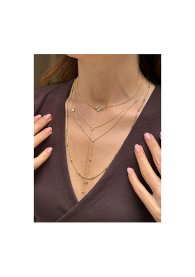 Lunarie Yıldız Detaylı Vintage Y Kolye 14k Gold Turkuaz Taşlı Altın