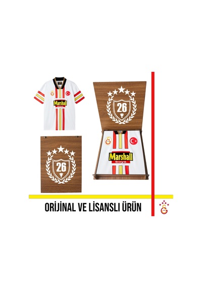 Galatasaray Lisanslı 1998-1999 Beyaz Retro Forma 26 Şampiyonluk Ahşap Kutulu E251568