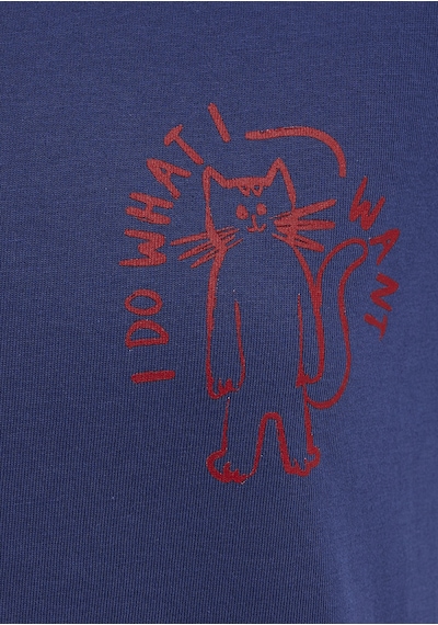 Mavi - Kedi Baskılı Lacivert Tişört 1613873-70498