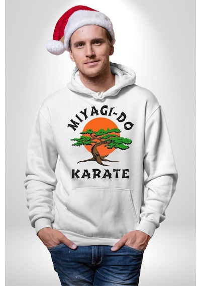Miyagi-do Karete Çocuk Logo Dizi Bonzai Ağaç Kadın Erkek Beyaz Kapüşonlu Sweatshirt Hoodie Beyaz