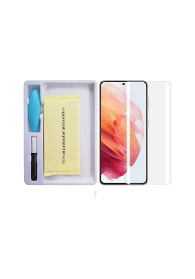 Samsung Uyumlu Galaxy S21 Full Uv Liquid+Uv Işık 3Dkırılmaz Cam Ekran Koruyucu Şeffaf