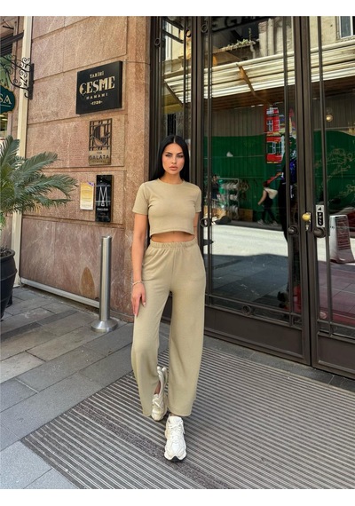 WeShaya Vizon Modal Esnek Kumaş Bisiklet Yaka Takım Vizon