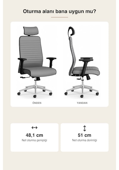 Upstyle Zirve Deri Ergonomik Çalışma Ve Yönetici Koltuğu Gri