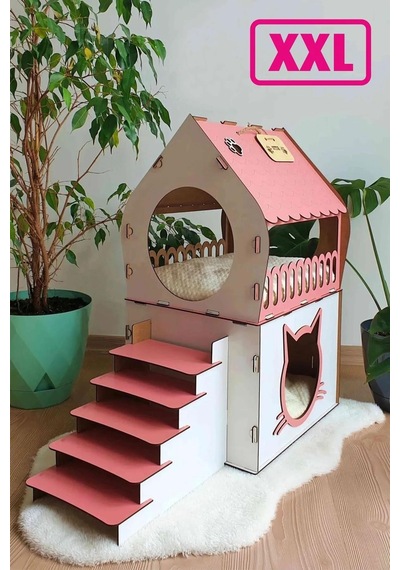Ahşap Büyük Teraslı Kedi Evi 2XL