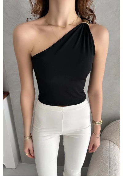 Pera Butik Özlem Yılmaz Tek Omuz Bluz Siyah&bordo Siyah