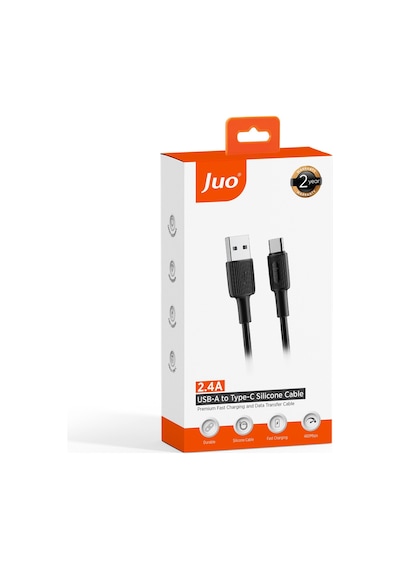Juo JCBS122-B 12w Usb-a To Type-c Silikon Hızlı Şarj Ve Data Kablosu Siyah 2 Metre