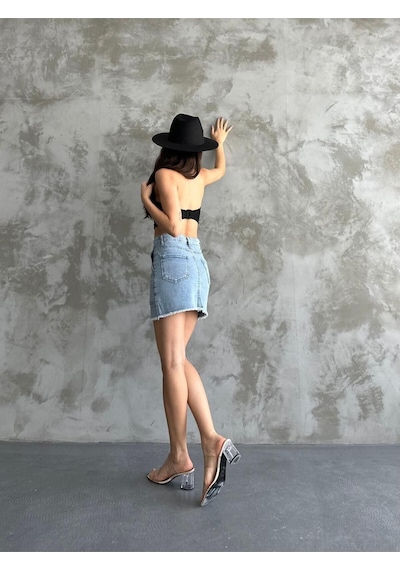 Kaizer Denim Kot Mini Etek Mavi