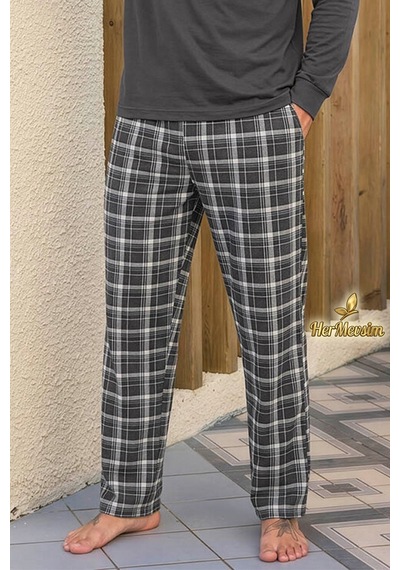 Hermevsim Aydoğan Erkek Pijama Takımı %100 Pamuk Süprem Patlı Yaka Uzun Kol Koyu Gri Tuna 260537 Hermevsim Aydoğan Erkek Pijama Takımı %100 Pamuk Süprem Patlı Yaka Uzun Kol Koyu Gri Tuna 260537