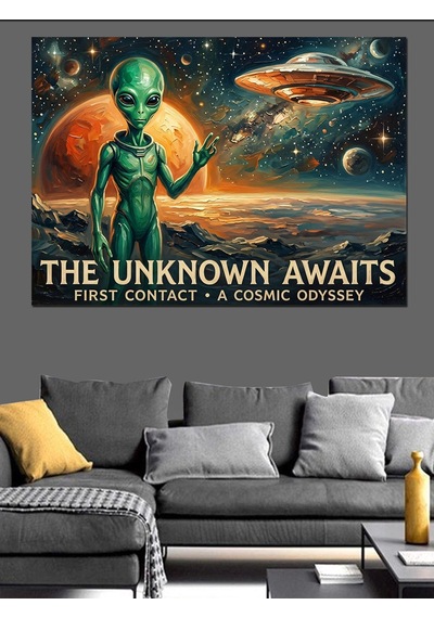 The Unknown Awaits Alien Uzay Dekoratif Kanvas - Mdf Ahşap Tablo