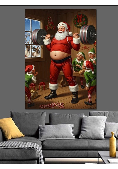 Ahşap Tablo Geleneksel Noel Baba Spor Yapıyor Dekoratif Tablolar