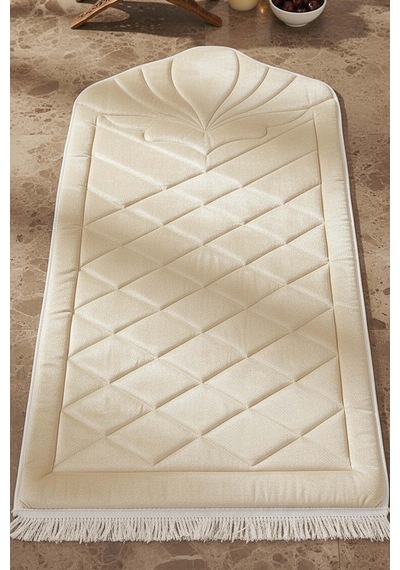 Krem Kapitone Dolgulu Lüks Seccade 65x115 Cm