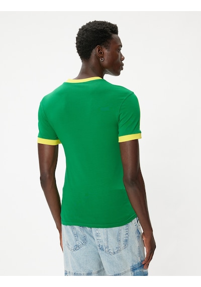 Koton Slim Fit Tişört Kolej Baskılı Kısa Kollu Bisiklet Yaka Yeşil 4sam11084hk Fıstık Yeşili