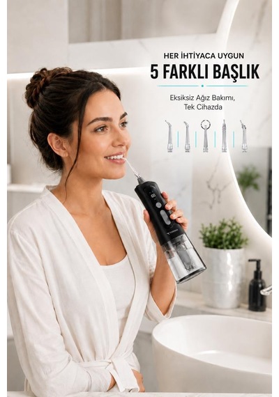 Dijital Ekranlı Şarjlı Ağız Duşu 2 Modlu Taşınabilir Ağız Bakım Cihazı Oc02 Siyah