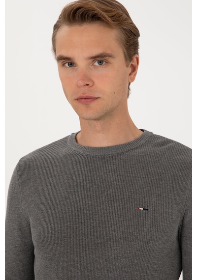 U.S. Polo Assn. Erkek Slim Fit Bisiklet Yaka Gri Melanj Basic Kazak 50313667-VR086