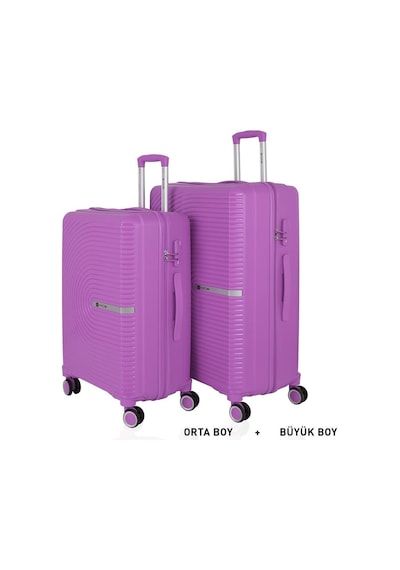 Mçs Bavul Büyük Ve Orta 2li Set Kırılmaz Silikon Valiz V374 Mor Mor
