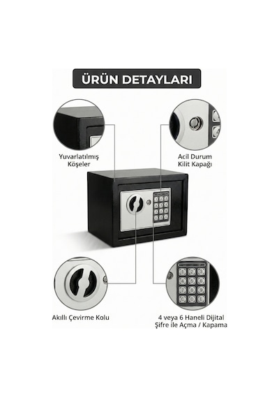 4berry Dijital Şifreli Elektronik Kasa Metal Gövdeli, Duvara Sabitlenebilir Güvenlik Kasası