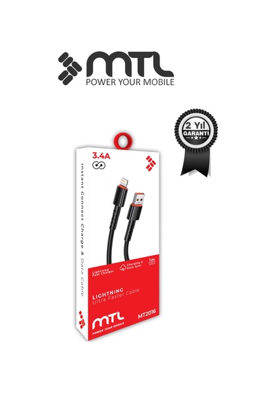 3.4a Usb To Apple Uyumlu iPhone Lightning Hasır Hızlı Şarj Ve Data Aktarım Kablosu 1 Metre Siyah Mt2016
