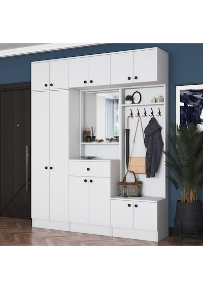Rani Ea108 Portmanto Çekmeceli Aynalı Askılı Vestiyer Beyaz