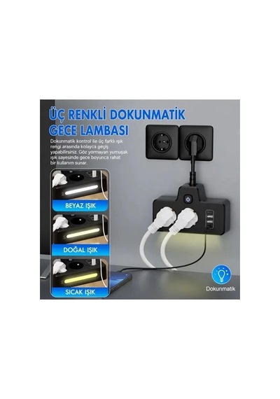 Zenvia Bkl-502 Akım Korumalı 2li Priz 2 Usb Ve 2 Type-c Çıkış 4000w Hızlı Şarj Duvar Tipi Dokunmatik Led Aydın Belirtilmemiş