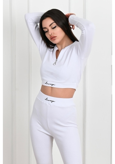 Koza Butik Kadın Yazı Baskılı Fermuar Detaylı Eşofman Takımı 3725-23 001