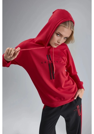 Hiccup Modal Dokulu Kapüşonlu Sweatshirt Ve Şerit Detaylı Pantolon Takımı Bersan Collection Kırmızı Hiccup Modal Dokulu Kapüşonlu Sweatshirt Ve Şerit Detaylı Pantolon Takımı Bersan Collection Kırmızı