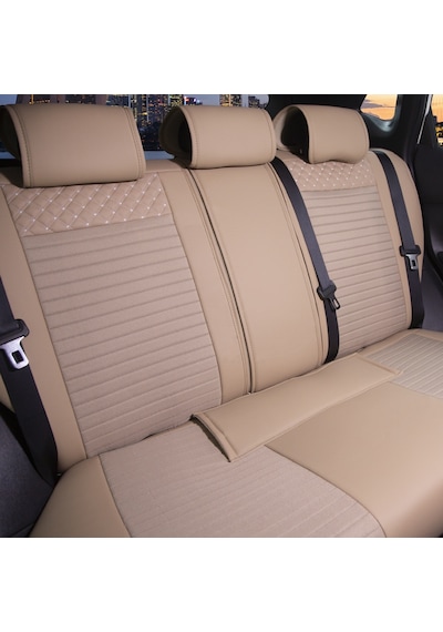 Mercedes Cla Uyumlu Lüks Deri Oto Koltuk Kılıfı Elit Model Ön Arka Takım Bej Fs