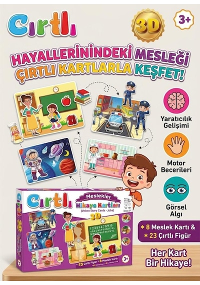 Cırtlı Hikaye Kartları - 3d Meslekler Eğitici Eğlenceli Zeka Ve Beceri Oyunu 23 Figürlü