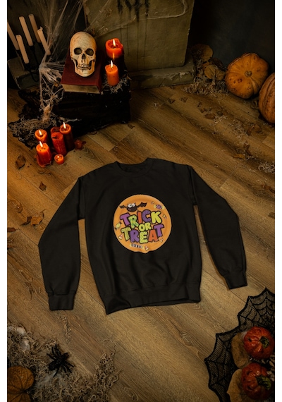 Magors Stıl-x Happy Halloween - Cadılar Bayramı Baskılı Unısex Çocuk Sweatshırt Siyah-7