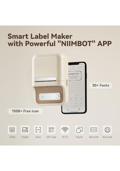 Niimbot B21S Bluetooth Taşınabilir Termal Etiket Yazıcı Krem