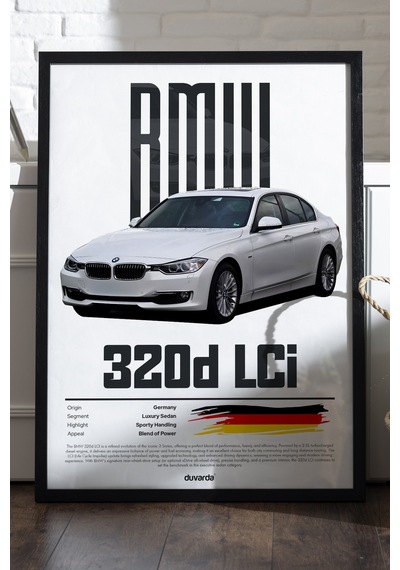 Bmw 3.20d Lci Araba Siyah Ahşap Çerçeveli Poster, Dekoratif Duvar Tablosu
