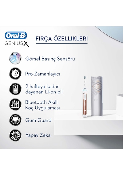Oral-B Genius X AI Şarj Edilebilir Diş Fırçası Rose Gold + 4 Başlık + Seyehat Çantası