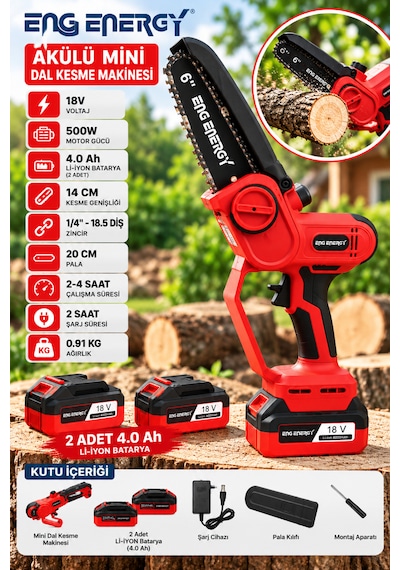 Eng Bms20006 18v Çift Akülü Mini Dal Budama Testeresi 500w 6 İnç 20 Cm Pala 2x4.0 Ah Li-ion Bataryalı