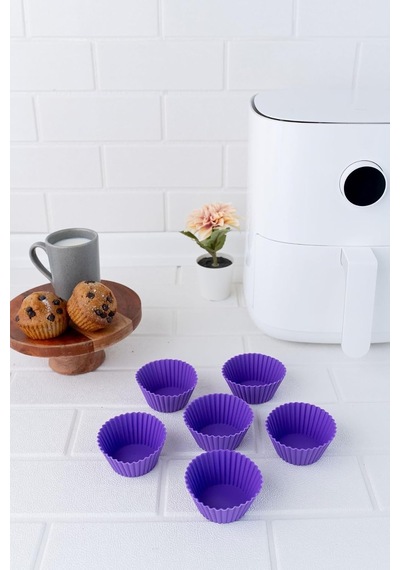 Tr 6 Adet Yapışmaz Silikon Muffin Kek Kalıbı, Airfryer Uyumlu, Mor Muk-01-50550 Genel