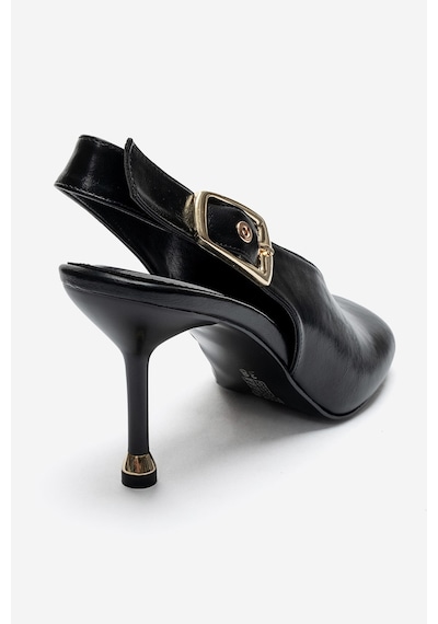 Luvi Shoes Flarıs Siyah Cilt Kadın Topuklu Ayakkabı