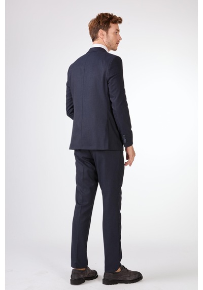 Dufy Lacivert Armürlü Slim Fit Casual Takım Elbise Lacivert