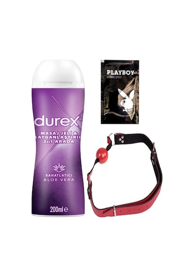 Durex Aloe Vera 2'si 1 Arada Masaj & Kayganlaştırıcılı Jel + Kırmızı Deri Ağız Topu + Hediye