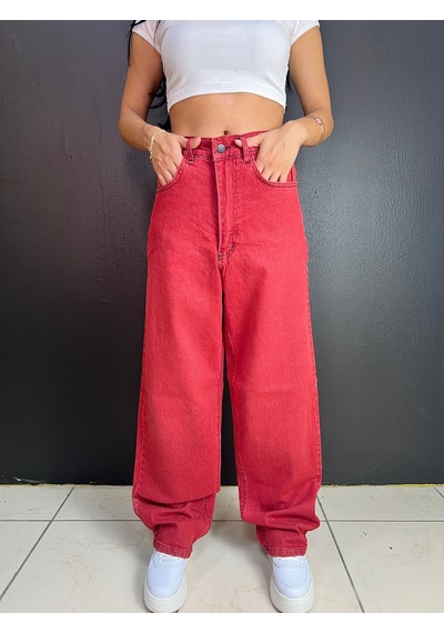 St.poll Vintage Eskitme Yıkama Unisex Baggy Jean Pantolon Vintage Kırmızı