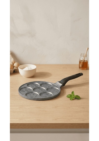 Panface Emoji Pancake Tavası 27 Cm 7 Bölmeli Döküm Alüminyu... Antrasit