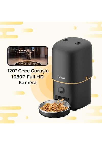 Haustier Pf05 Siyah Kameralı 1080p Fhd Gece Görüş Akıllı Otomatik Kedi Mama Kabı, Tuya App-wifi Uzaktan Kontrol,