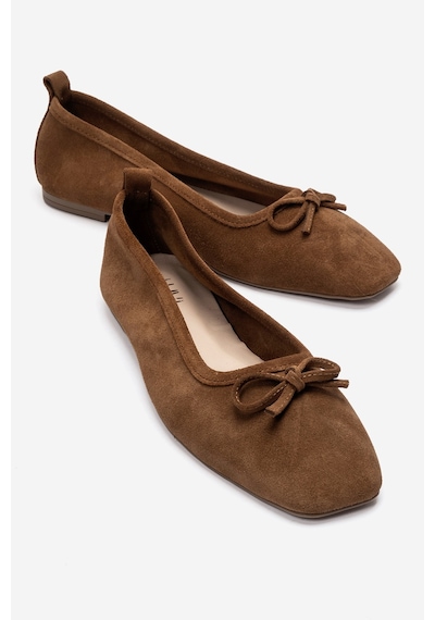 Luvishoes Sosa Taba Süet Hakiki Deri Küt Burunlu Fiyonklu Kadın Babet Ayakkabı