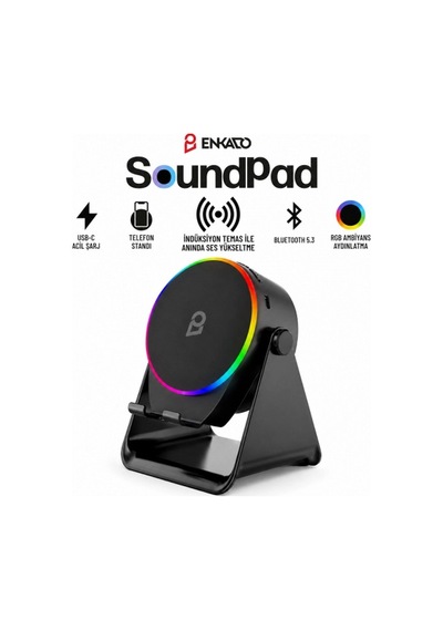 Soundpad Bluetooth Hoparlör - İndüksiyon Temas Özellikli - Telefon Standlı - Type-c Şarj - Rgb Ambiy Renkli