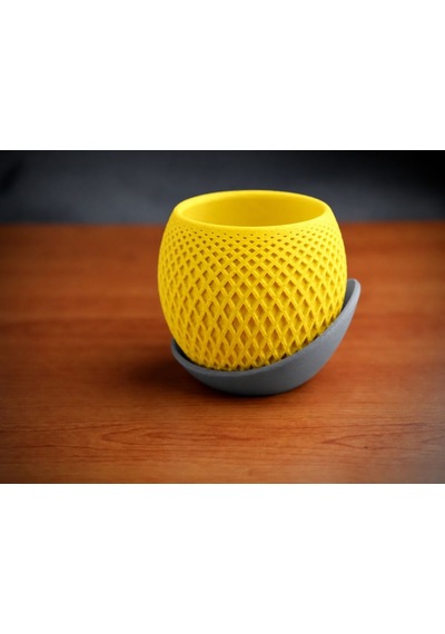3d Baskı Küre Saksı - Kafes Dokulu İki Parçalı Dekoratif Saksı - Sarı-gri 03959585