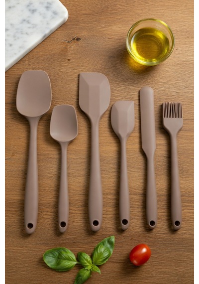 6'lı Kahverengi Silikon Spatula Seti Isıya Dayanıklı Pasta Kek Hamur Kazıyıcı Ve Silikon Fırça Seti Yapışmaz Tencere Tava Uyumlu Mutfak Gereçleri Kahverengi Kahverengi