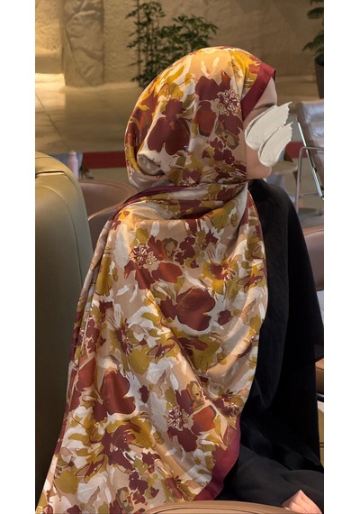 Qalortex Scarf Pamuklu Garden Desen Şal-mürdüm